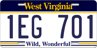 WV license plate 1EG701