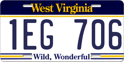 WV license plate 1EG706