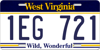 WV license plate 1EG721
