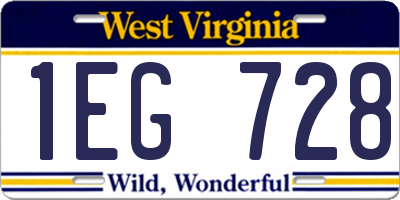 WV license plate 1EG728