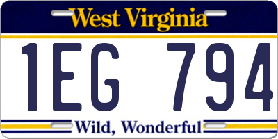 WV license plate 1EG794
