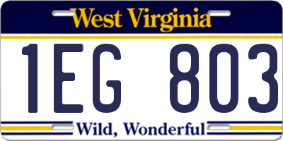 WV license plate 1EG803