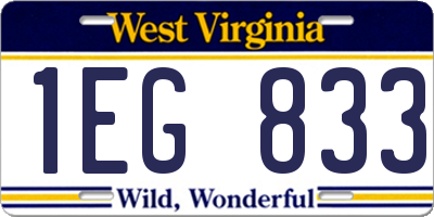 WV license plate 1EG833