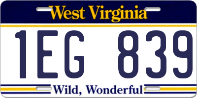 WV license plate 1EG839