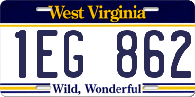 WV license plate 1EG862