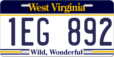 WV license plate 1EG892