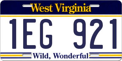 WV license plate 1EG921