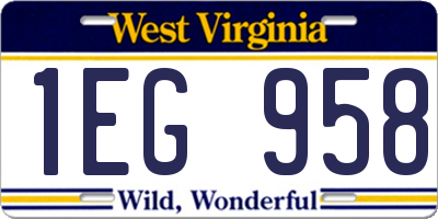 WV license plate 1EG958