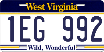 WV license plate 1EG992