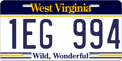 WV license plate 1EG994