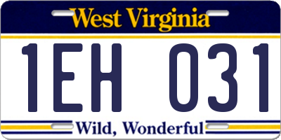 WV license plate 1EH031