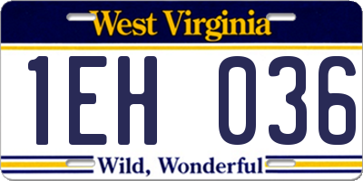 WV license plate 1EH036