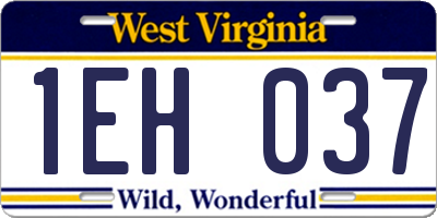 WV license plate 1EH037