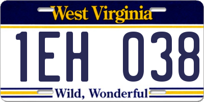 WV license plate 1EH038