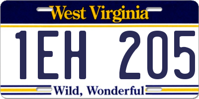 WV license plate 1EH205