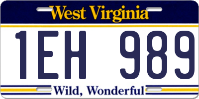 WV license plate 1EH989