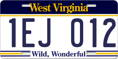 WV license plate 1EJ012