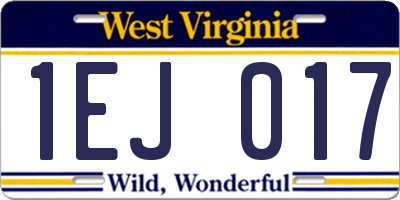 WV license plate 1EJ017