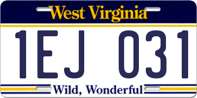 WV license plate 1EJ031