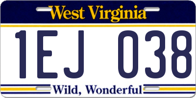 WV license plate 1EJ038