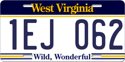 WV license plate 1EJ062
