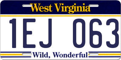 WV license plate 1EJ063