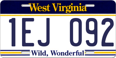 WV license plate 1EJ092