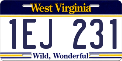 WV license plate 1EJ231