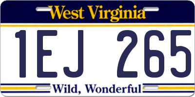WV license plate 1EJ265