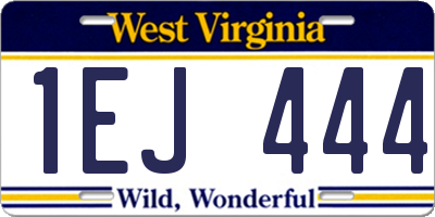 WV license plate 1EJ444