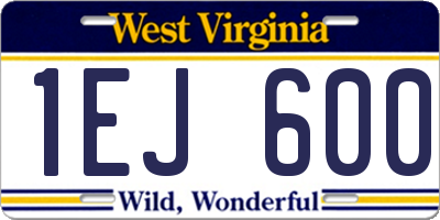 WV license plate 1EJ600