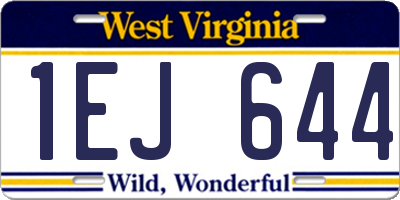 WV license plate 1EJ644