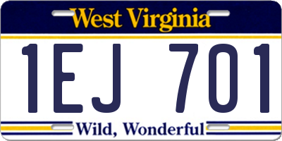 WV license plate 1EJ701