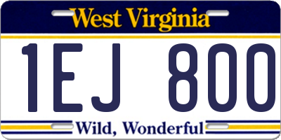 WV license plate 1EJ800