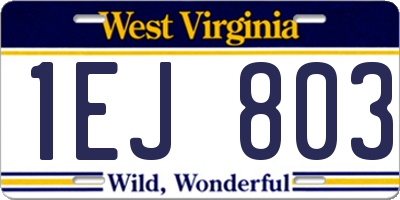 WV license plate 1EJ803