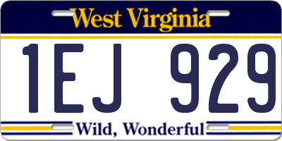 WV license plate 1EJ929