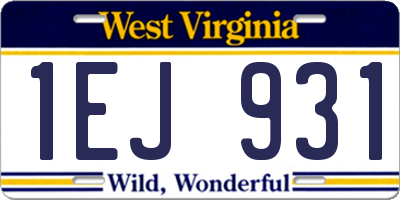 WV license plate 1EJ931