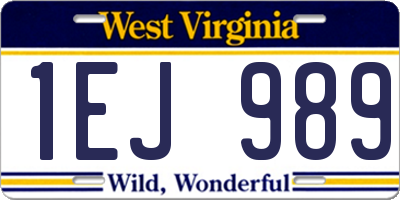 WV license plate 1EJ989