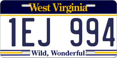WV license plate 1EJ994
