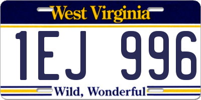 WV license plate 1EJ996