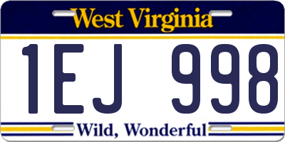 WV license plate 1EJ998