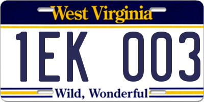 WV license plate 1EK003