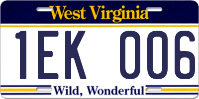 WV license plate 1EK006