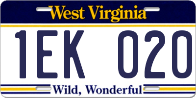 WV license plate 1EK020