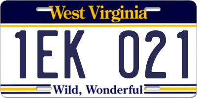 WV license plate 1EK021