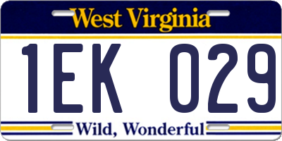 WV license plate 1EK029
