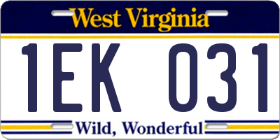 WV license plate 1EK031
