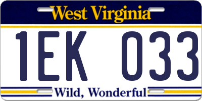 WV license plate 1EK033