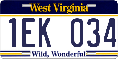 WV license plate 1EK034