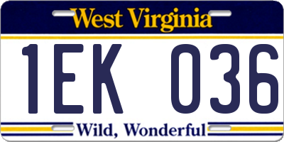 WV license plate 1EK036